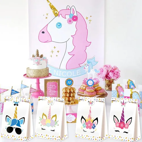 Vista 2 de 24 bolsas de dulces de unicornio – Bolsas de unicornio para decoración de cumpleaños de niñas