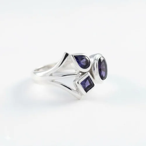 Vista 3 de 55Carat Anillo de iolita de plata con forma mixta de piedras preciosas naturales para mujer, talla 5, 6, 7, 8, 9, 10, 11, 12, 13 de EE. UU
