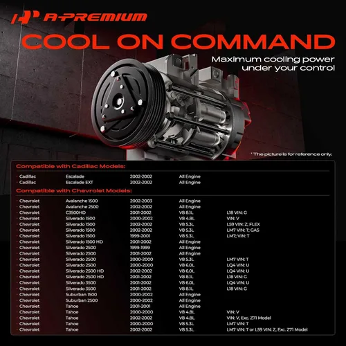 Vista 3 de A-Premium Compresor de aire acondicionado con embrague compatible con Chevrolet, modelos GMC - Silverado, Sierra, Suburban, Yukon, Tahoe y más
