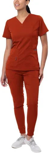 Vista 13 de Adar Pro Scrubs for Women Set - V-Neck & Jogger Cargo Pants, 7 Pockets Blanco