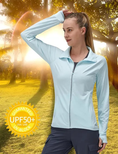 Vista 4 de Ropa de manga larga con protección solar UPF 50+ para mujer, para senderismo, ligera, con cierre SPF