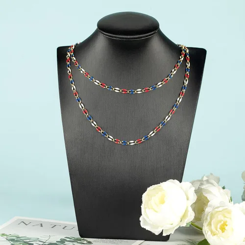 Vista 8 de YOUBEIYEE - Cadena chapada en oro para hacer joyas, color bandera estadounidense Cadena de cable esmaltada para mujer, collar, pulsera, cadenas