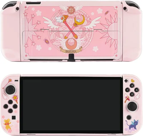 Vista 5 de BLINGKIYO Funda protectora para Nintendo SwitchSwitch OLED, lindo diseño de dibujos animados de policarbonato duro rosa acoplable para NS SwitchSkin