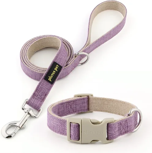 Vista 8 de Collar y correa para perro de algodón y cáñamo Plutus Pet, collar ajustable para perros pequeños, medianos y grandes, resistente y suave en la piel