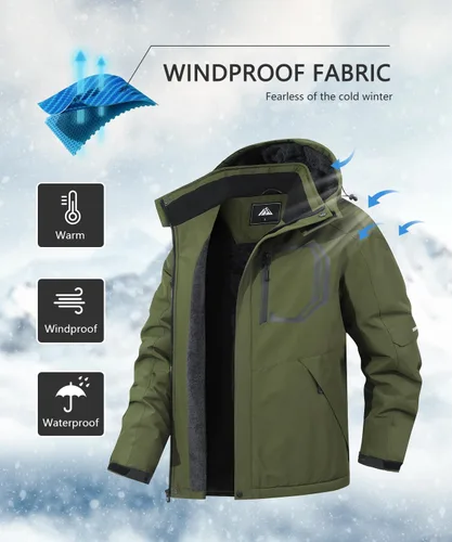 Vista 2 de Chaqueta de esquí para hombre con capucha, chaqueta impermeable de snowboard con forro de polar, chaqueta de invierno con múltiples bolsillos