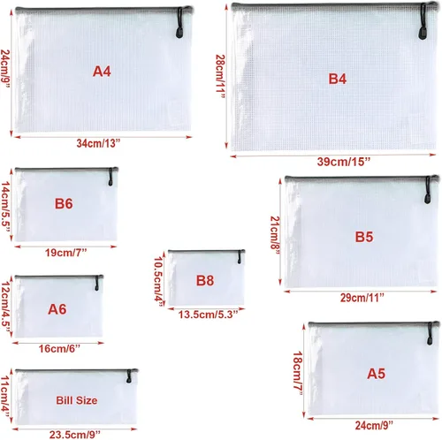 Vista 2 de A3 (12.5 x 17.5 pulgadas), bolsa de malla con cremallera, carpetas de documentos de plástico con cremallera para suministros de oficina escolar