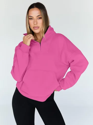 Vista 2 de Trendy Queen - Sudaderas con medio cierrey capucha de gran tamaño, comoda, extragrande, para otoño, Y2K, ropa de invierno, 2024