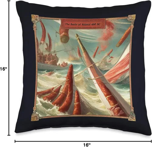 Vista 4 de Funny Bone Creations The Battle of Salamis (#03) - Almohada (16 x 16 pulgadas), multicolor
