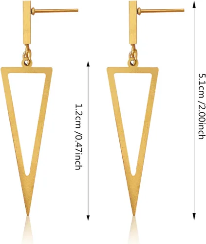 Vista 2 de Charm Chic - Aretes colgantes minimalistas de metal punk triangulares rectangulares con geometría para mujeres, niñas, adolescentes y hombres