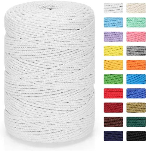 Vista 36 de Cordón de macramé 3mm x 300m Cuerda de macramé 100% algodón natural Cordón de algodón trenzado de 4 hebras para manualidades DIY, adornos