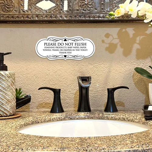 Vista 6 de Signs ByLITA Designer Please Do Not Flush Etiqutte Letrero (negro) - Pequeño 1 paquete