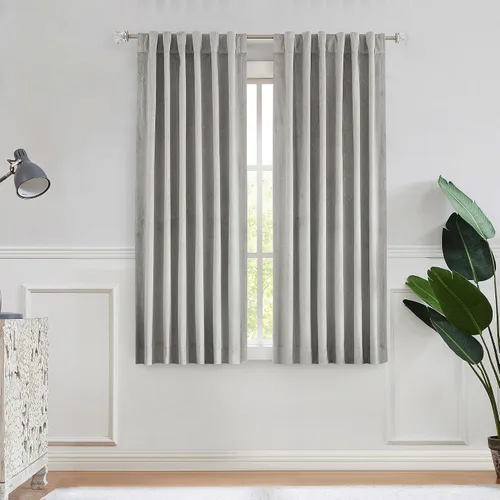 Vista 14 de Paneles de cortinas opacas de terciopelo gris oscuro para ventana, reducción de ruido, 90% de oscurecimiento de la habitación, bolsillo para barra