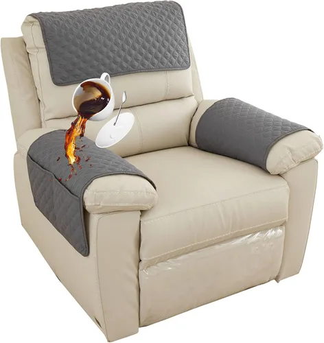 Vista 12 de Funda para Reposabrazos de Sofá, Funda para Reposacabezas de Silla Reclinable, Funda de Sillón con Bolsillos, Protector de Muebles Acolchado Beige