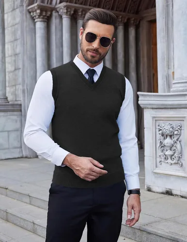 Vista 3 de COOFANDY Chaleco sin mangas para hombre, chaleco ligero de algodón con cuello en V