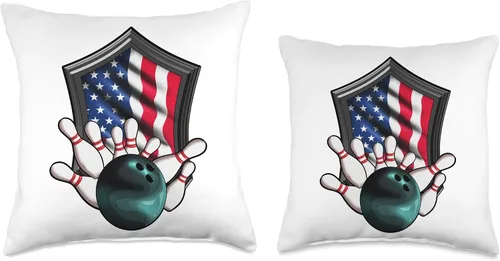 Vista 3 de Bowling Club Bowler Bowling Ball Skittles Holiday USA Flag America Pin - Cojín de bolos, 16 x 16 pulgadas, multicolor
