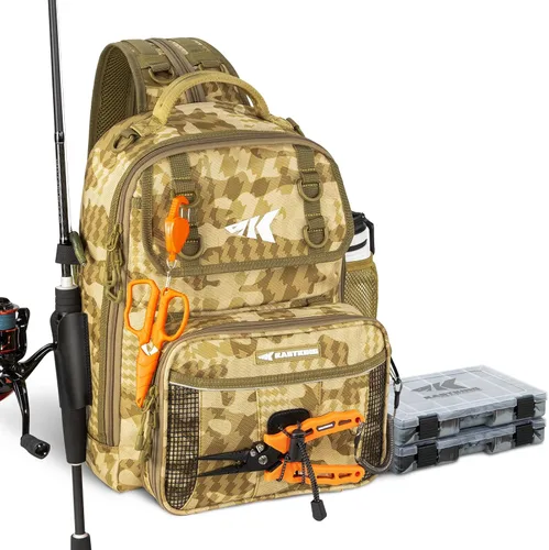 Vista 9 de KastKing Bolsa de Pesca con Eslinga BaitSpace, Mochila de Pesca con Soporte para Caña y Bebidas, Bolsa de Aparejos para Equipo de Pesca