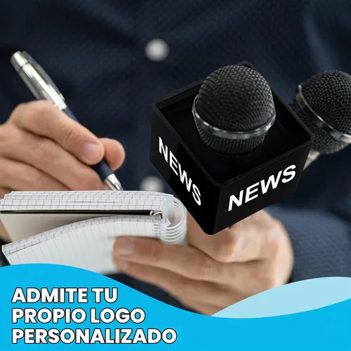 Vista 4 de Estación de bandera de micrófono, cubo cuadrado portátil, de espuma ABS, con logotipo, equipo de estudio, accesorios de micrófono para entrevista
