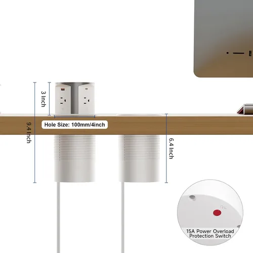 Vista 7 de ANNQUAN 4" Pop Up Outlet para Encimera Qi2 Cargador Inalámbrico 20W USB Blanco