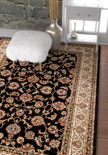 Vista 3 de Well Woven Barclay Collection Sarouk - Alfombra negra de 4 x 5 pies, para entradas, dormitorios pequeños, salas de estar Negro