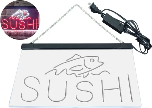 Vista 37 de ADVPRO Sushi Fish Sashimi Restaurant - Letrero de neón LED de doble color, azul y rojo, 12 x 8.5 pulgadas, st6s32-i3334-br