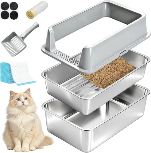 Vista 11 de Caja de arena de acero inoxidable con tapa, caja de arena para gatos
