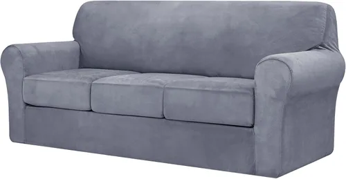 Vista 27 de CHUN YI Fundas de terciopelo para sofá de 4 piezas para sofá de 3 cojines, funda de sofá antideslizante resistente al agua, protector de muebles
