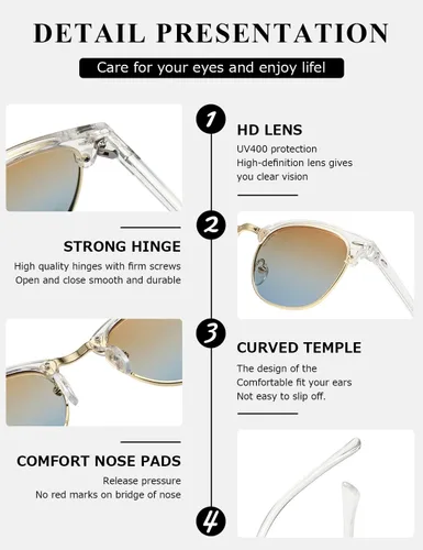 Vista 118 de AEVOGUE Gafas de sol polarizadas para mujeres y hombres semi marco retro gafas de sol AE0369