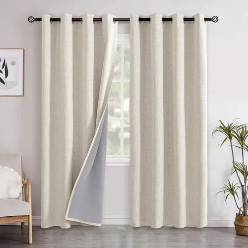 Vista 14 de YoungsTex - Cortinas opacas de lino para dormitorio, oscurecimiento de la habitación, cortinas con textura de lino, paneles con aislamiento térmico
