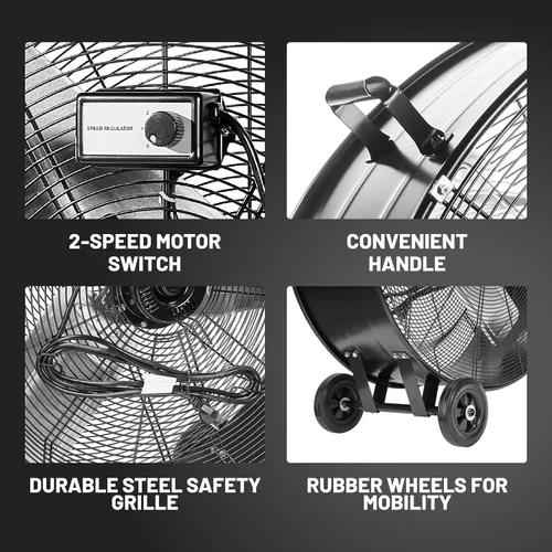 Vista 5 de NORTHSKY Ventilador de tambor industrial de alta velocidad de 13000CFM, ventilador de granero de piso de barril resistente, 2 velocidades, motor
