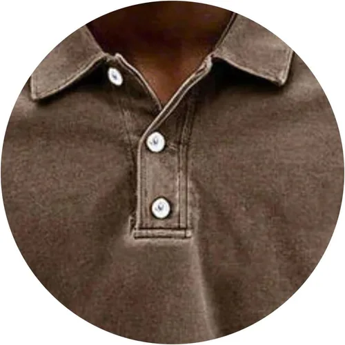 Vista 3 de Camisa Polo de Manga Larga para Hombre Camisa con Botón Desgastado Básica Color Sólido Camisa Polo Clásica Holgada Casual Camisas con Cuello Camiseta