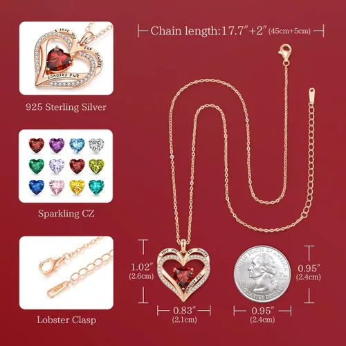 Vista 59 de CDE Collares de piedra natal para mujer, plata de ley 925, collar con colgante de corazón para siempre, Navidad, cumpleaños, aniversario, día de San