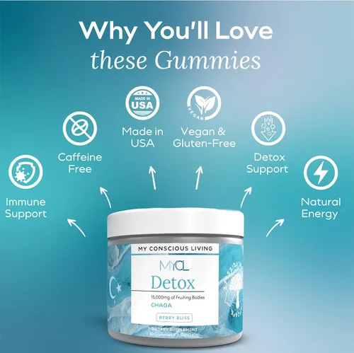 Vista 7 de Gomitas de hongos Chaga Detox - Suplemento de apoyo inmunológico antioxidante y hongos - 250 mg de cuerpos fructíferos - Suplementos de claridad