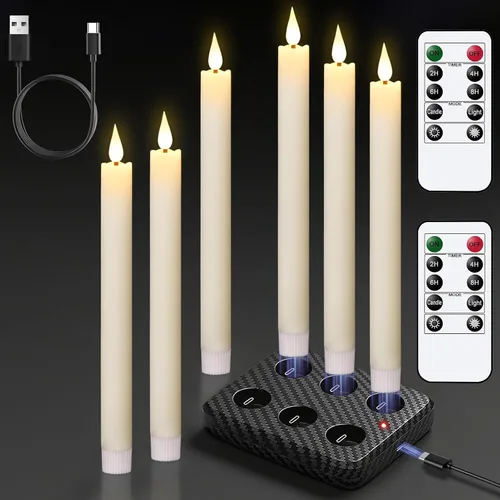 Vista 15 de GenSwin Velas cónicas negras sin llama parpadeantes con control remoto de 10 teclas, funciona con pilas, velas LED cálidas con mecha 3D