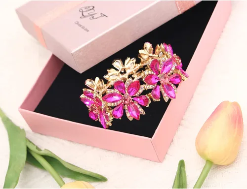Vista 6 de Pulsera elástica de cristal con forma de marquesa, elegante, con forma de lágrima, joyería para novia