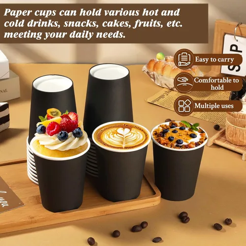 Vista 4 de Paquete de 25 vasos de papel desechables negros de 8 onzas, tazas de café caliente, taza de té de papel, vasos desechables, vasos para bebidas