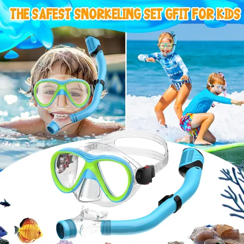 Vista 7 de Kids Snorkel Set, Dry Top Snorkeling Gear for Kids, Diving Mask for Youth Boys Girls Age 5-15, Tempered Glass Swimming Goggles Combo Set, Anti-Fog