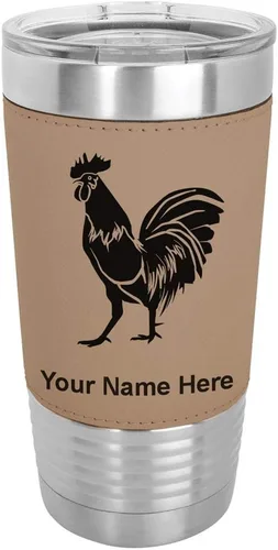 Vista 17 de LaserGram Vaso aislado al vacío de 20 onzas, gallo, grabado personalizado incluido (piel sintética, estilo béisbol)