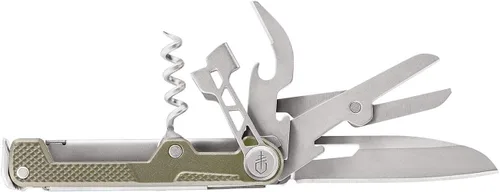 Vista 3 de Navaja de bolsillo Gerber Gear Armbar de corcho EDC multiherramienta con cuchilla, palanca y martillo para acampar, dorado