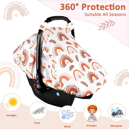 Vista 3 de Toldo para asiento de automóvil infantil arcoíris con ventanas abiertas y malla transpirable, a prueba de patadas, suave y elástica, funda