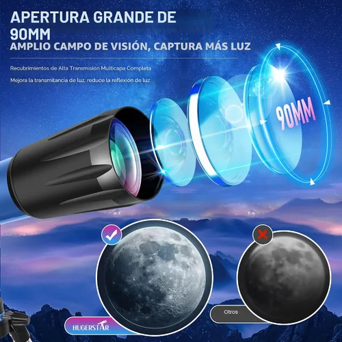 Vista 2 de Telescopio, Telescopio para Adultos de Alta Potencia, Telescopio Refractor Profesional de 90mm de Apertura y 800mm para Adultos Principiantes