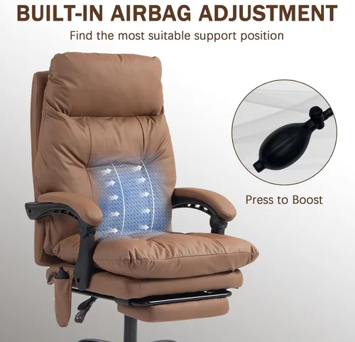 Vista 4 de Silla de oficina ejecutiva reclinable de 155° con soporte lumbar ajustable, cómoda silla de escritorio para computadora con reposapiés, silla