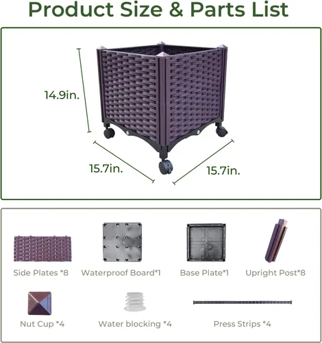 Vista 5 de Doppy Cama de jardín elevada de plástico, macetas profundas con ruedas, macetas móviles para plantas de interior y exterior, cajas de jardín