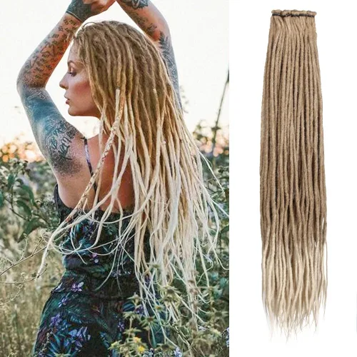 Vista 28 de Kraler Extensiones de Rastas Azules, Extensiones de Rastas Sintéticas de Ganchillo de 22", 100% Hechas a Mano, Rastas de Una Sola Punta, Delgadas