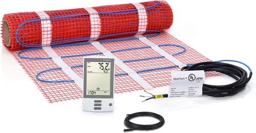 Vista 15 de Kit de alfombrillas calefactoras de suelo de 7.5 pies cuadrados de 120 V, sistema eléctrico de calefacción de suelo radiante, termostato