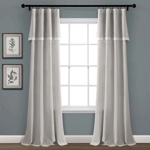 Vista 12 de Lush Decor Par de paneles de cortinas de lino con encaje para ventana, 84 x 38 pulgadas, azul