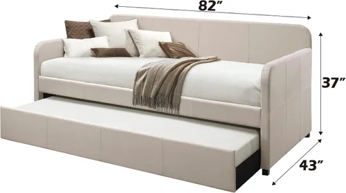 Vista 3 de Acme Sofá cama totalmente tapizado con sofá cama nido de tamaño individual, sala de estar, cama de invitados, dormitorio, no requiere somier