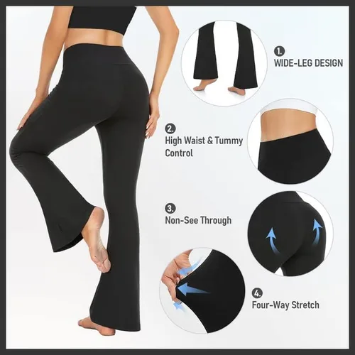 Vista 5 de MOREFEEL Pantalones de yoga negros acampanados para mujer, leggings de cintura alta suaves con corte de bota