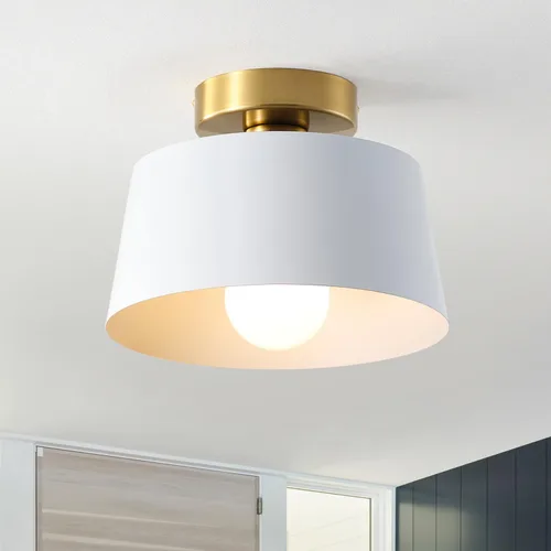 Vista 12 de Lámpara de Techo Moderna Semi Empotrada con Placa Dorada y Pantalla Negra Mate, Lámpara de Techo Estilo Granja para Isla de Cocina Comedor Vestíbulo