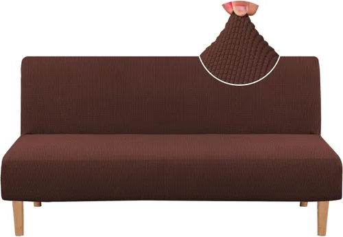 Vista 20 de H.VERSAILTEX Funda elástica para futón sin brazos, funda protectora elástica para sofá cama, textura rica en elastano, pequeños cuadros de tela Negro