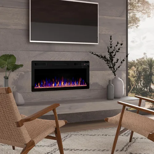 Vista 2 de BOSSIN Chimenea lineal ultrafina y silenciosa de 30 pulgadas, chimenea eléctrica empotrada y chimenea montada en la pared y en la pared